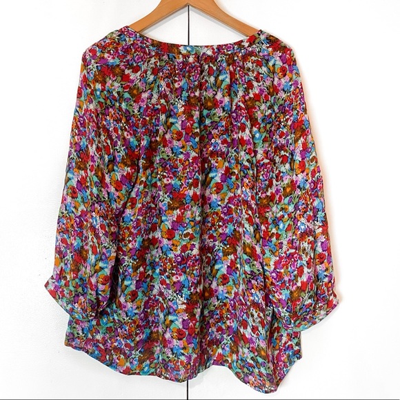Joie | Floral Abstract Calbasas MagPie Pattern Silk Blouse - Picture 6 of 7
